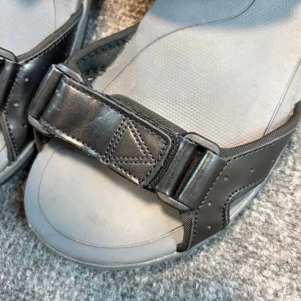 Vionic Leo Men 8 Black Leather Sandals Comfort Orthotic Walking Adjustable Shoes